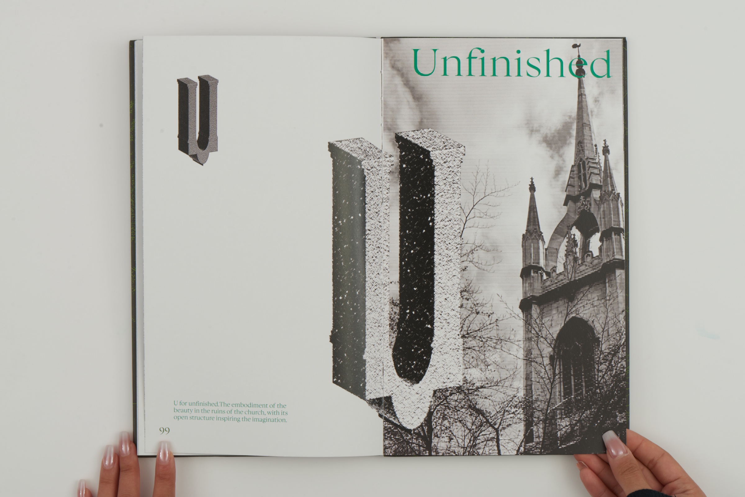 Unfinished spread with architectural imagery